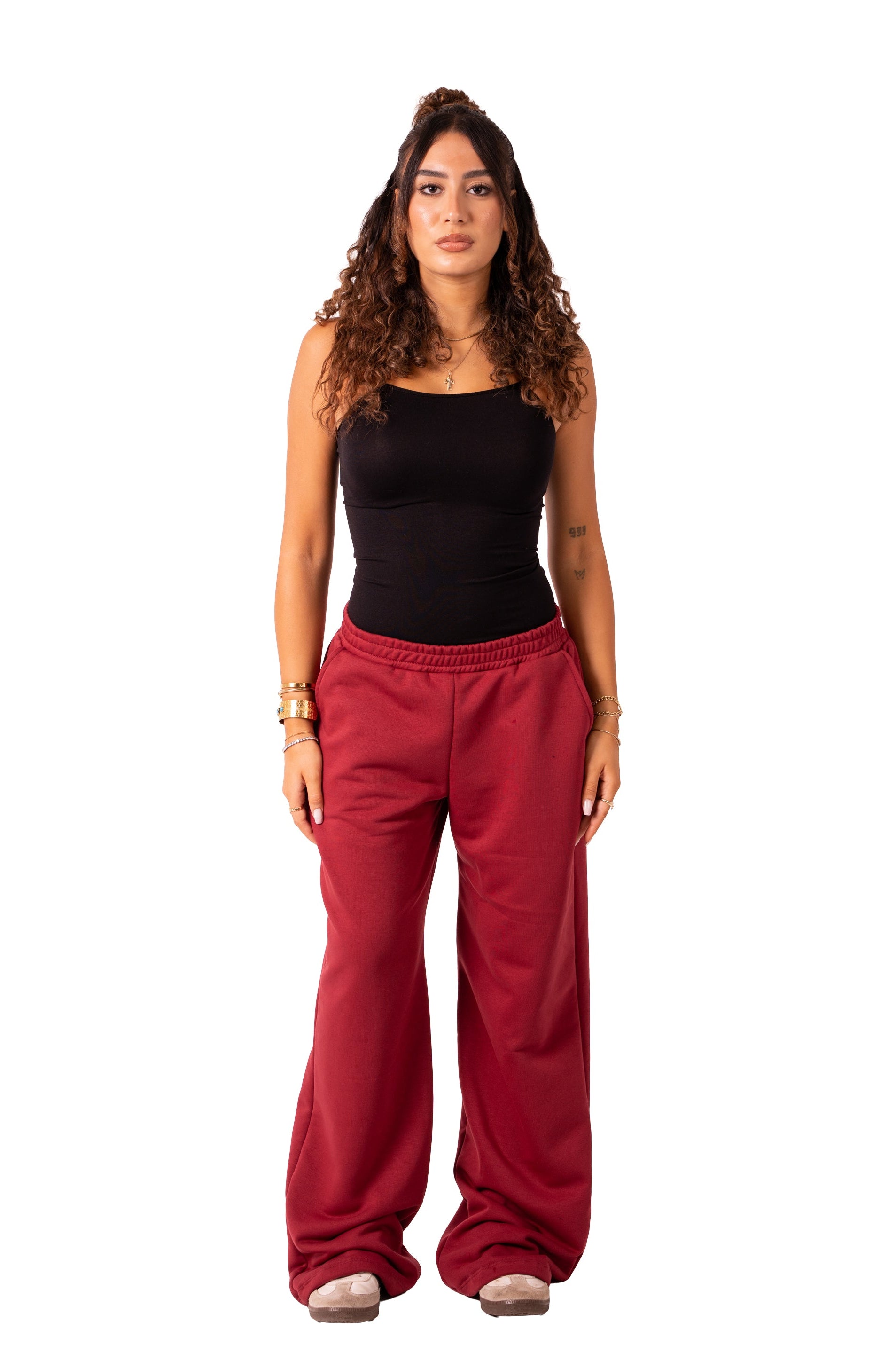 Wide Leg Sweat Pants - Burgundy