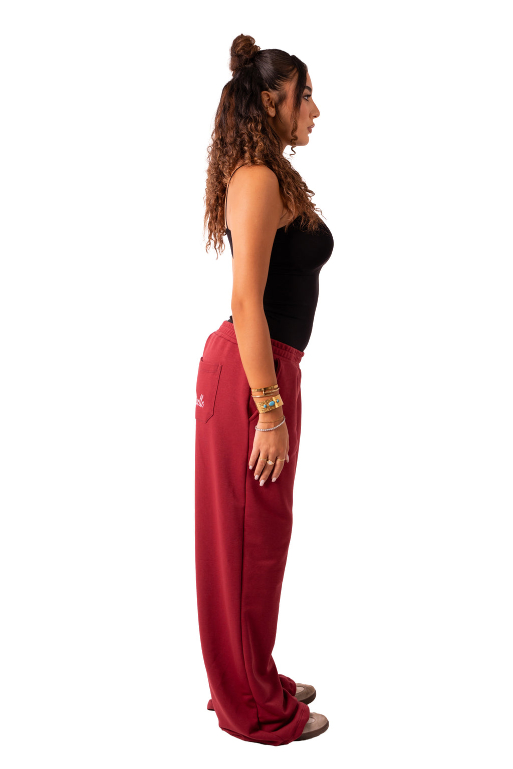 Wide Leg Sweat Pants - Burgundy