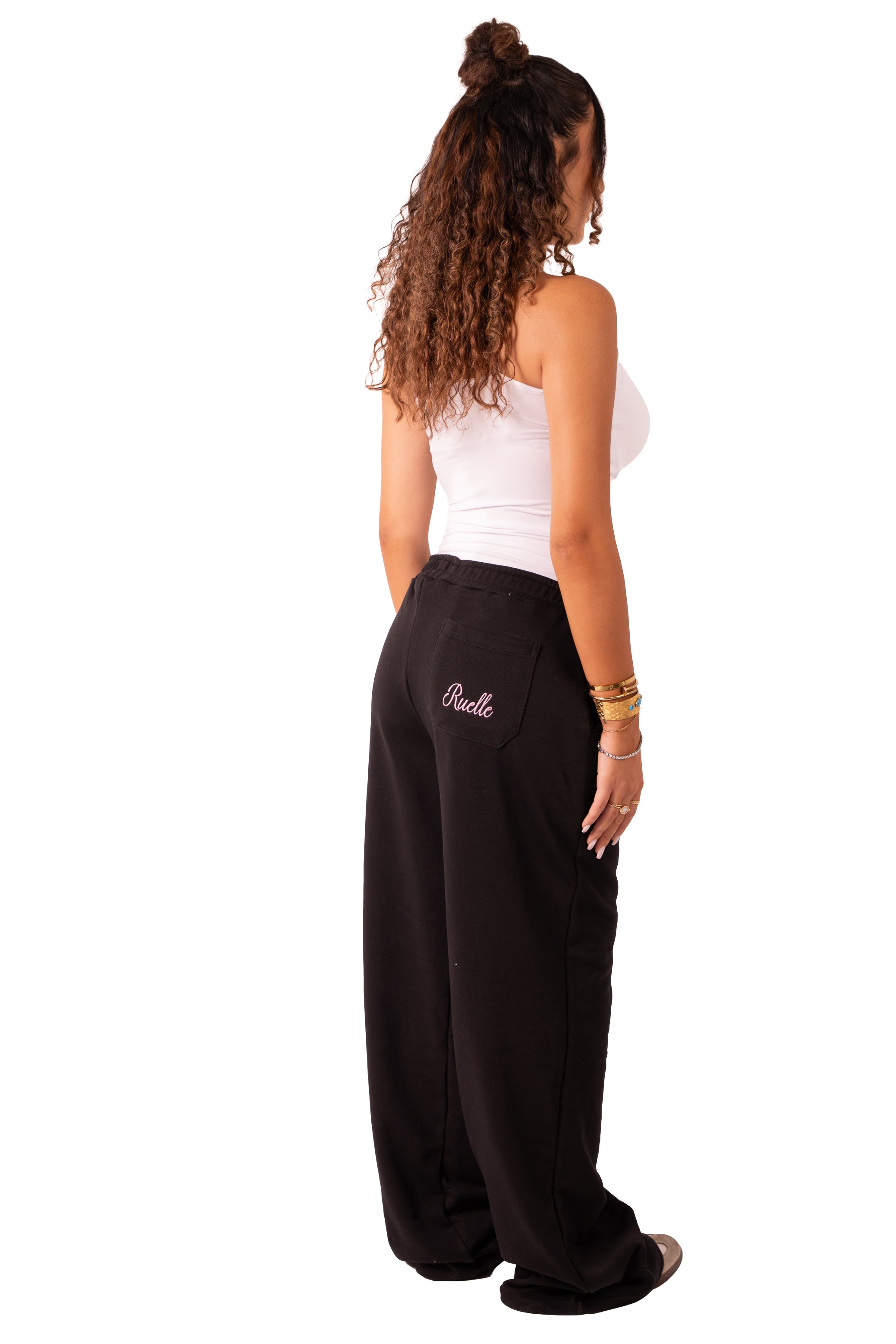 Wide Leg Sweat Pants - Black