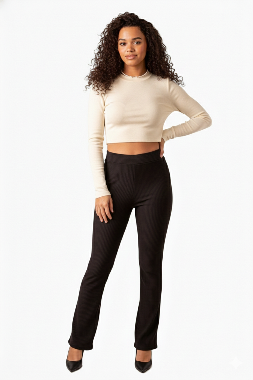 Soft Knit Flare Pants - Black