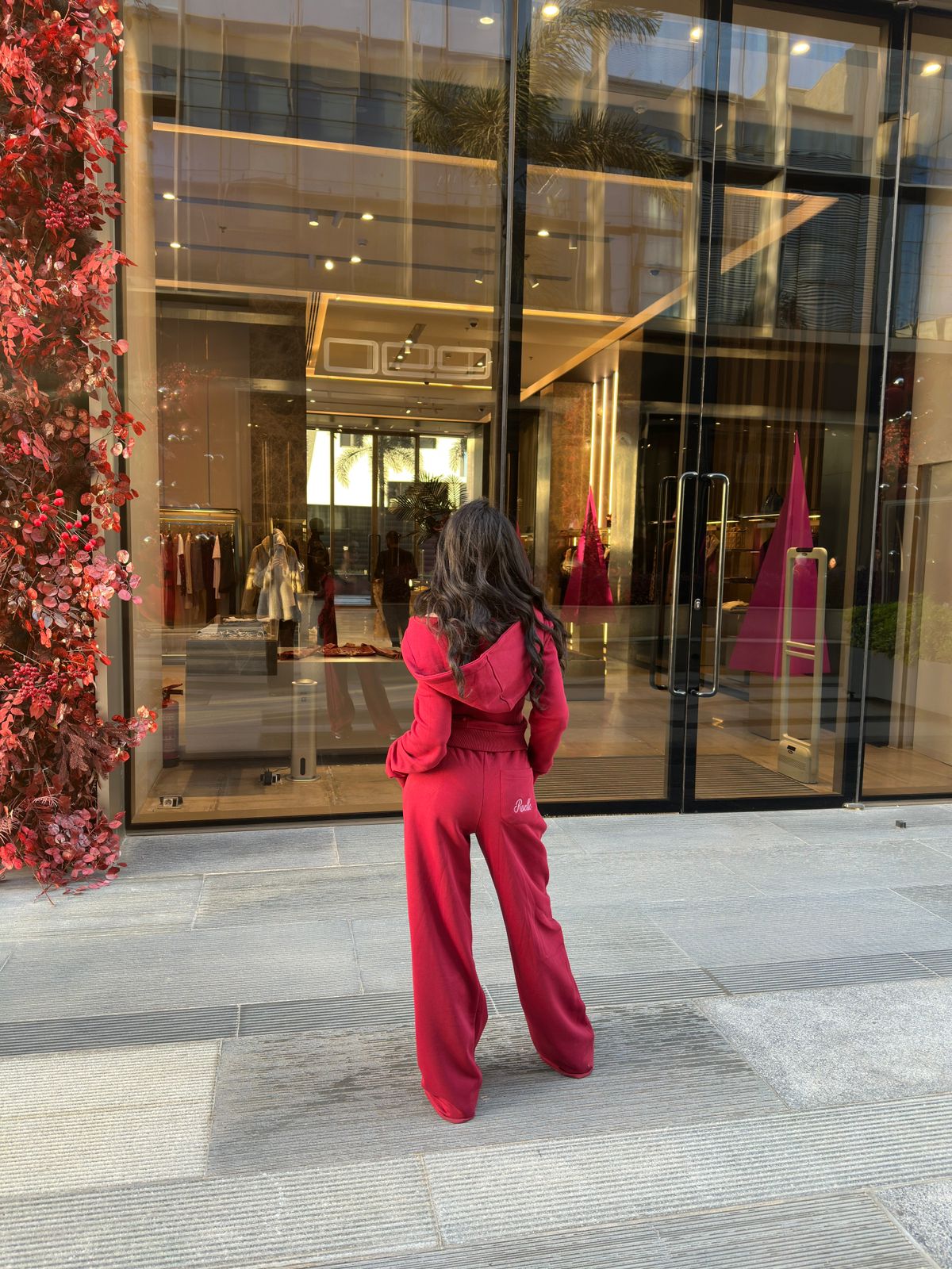 Wide Leg Sweat Pants - Burgundy