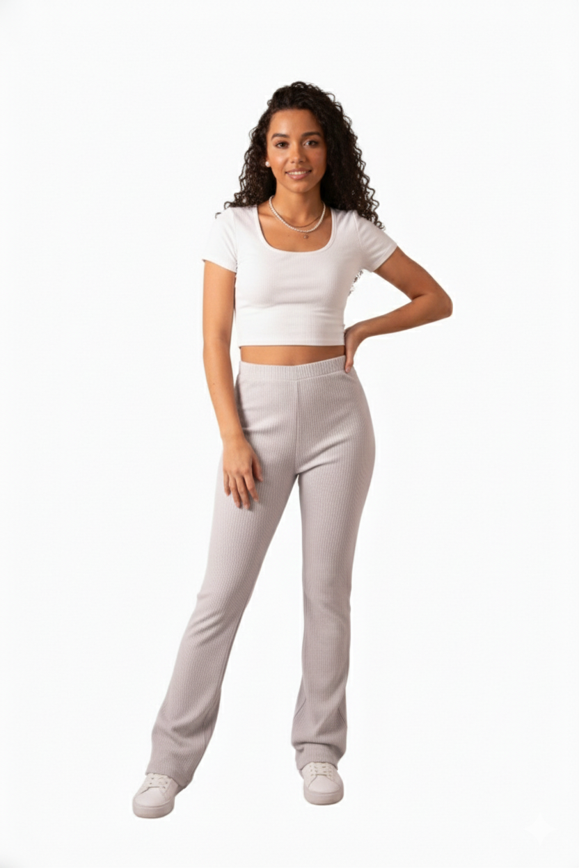 Soft Knit Flare Pants - Grey